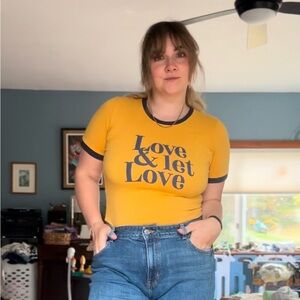 Love & Let Love Yellow Tee with Navy